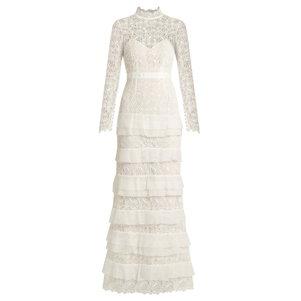 Self-Portrait Ivory Lace Tiered Maxi Dress
